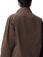 D5ove Raw Edge Stand Collar Cotton Jacket in Brown - On Model