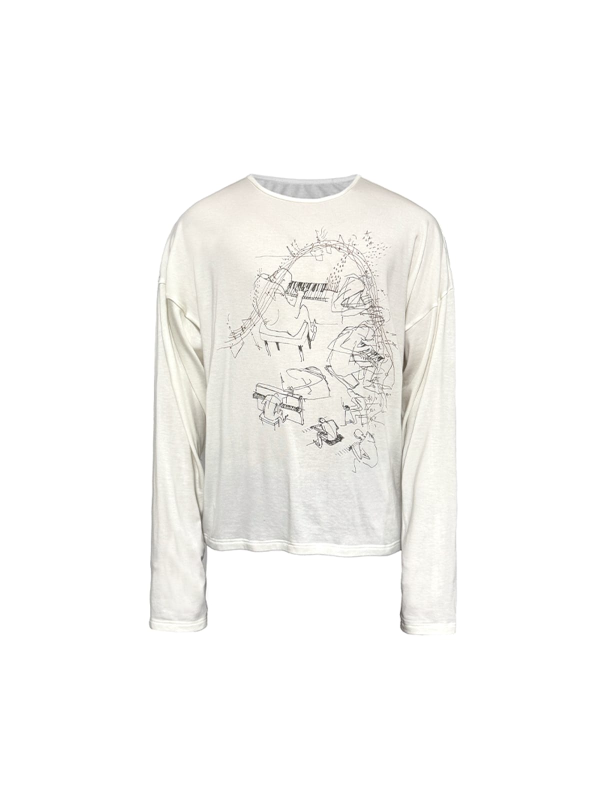 JCAESAR STUDIO Piano Print Tencel Wool Long Sleeve Top in White