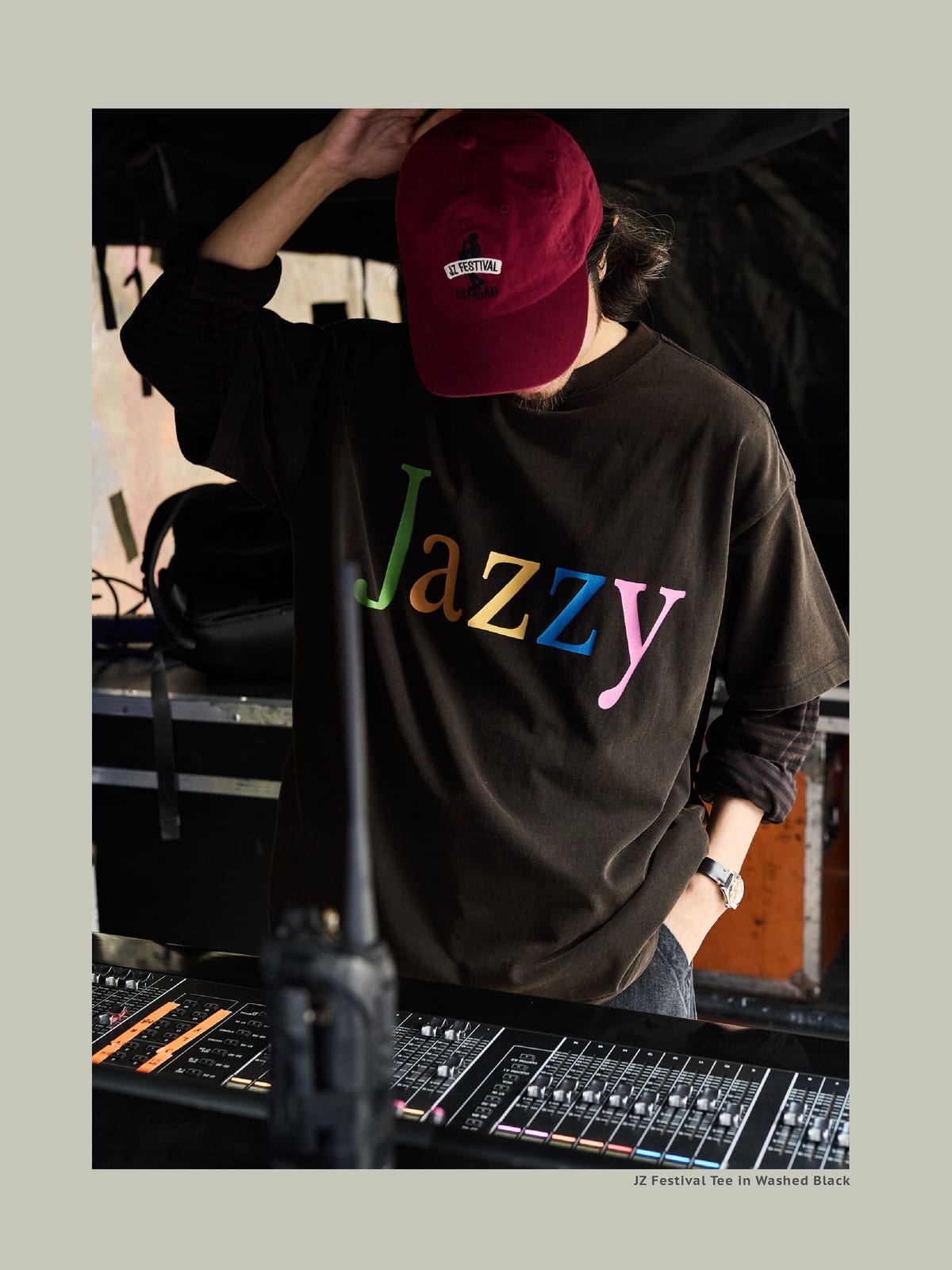 USAGE JZ Festival Graphic Cotton T Shirt in Black - On Male Model