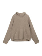 SIMPLE PROJECT High Neck Fleece Blend Hoodie in Beige