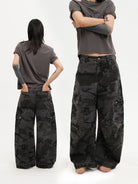 MASONPRINCE Curved Leg Camouflage Cargo Pants in Black - On Model