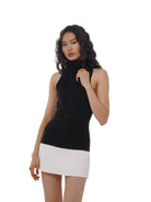 SweetChilling Paneled Cable Knit Turtleneck Dress in Black - On Female Model