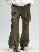 LOSTCTRL Distressed Multi Pocket Cargo Pants in Green - On Model