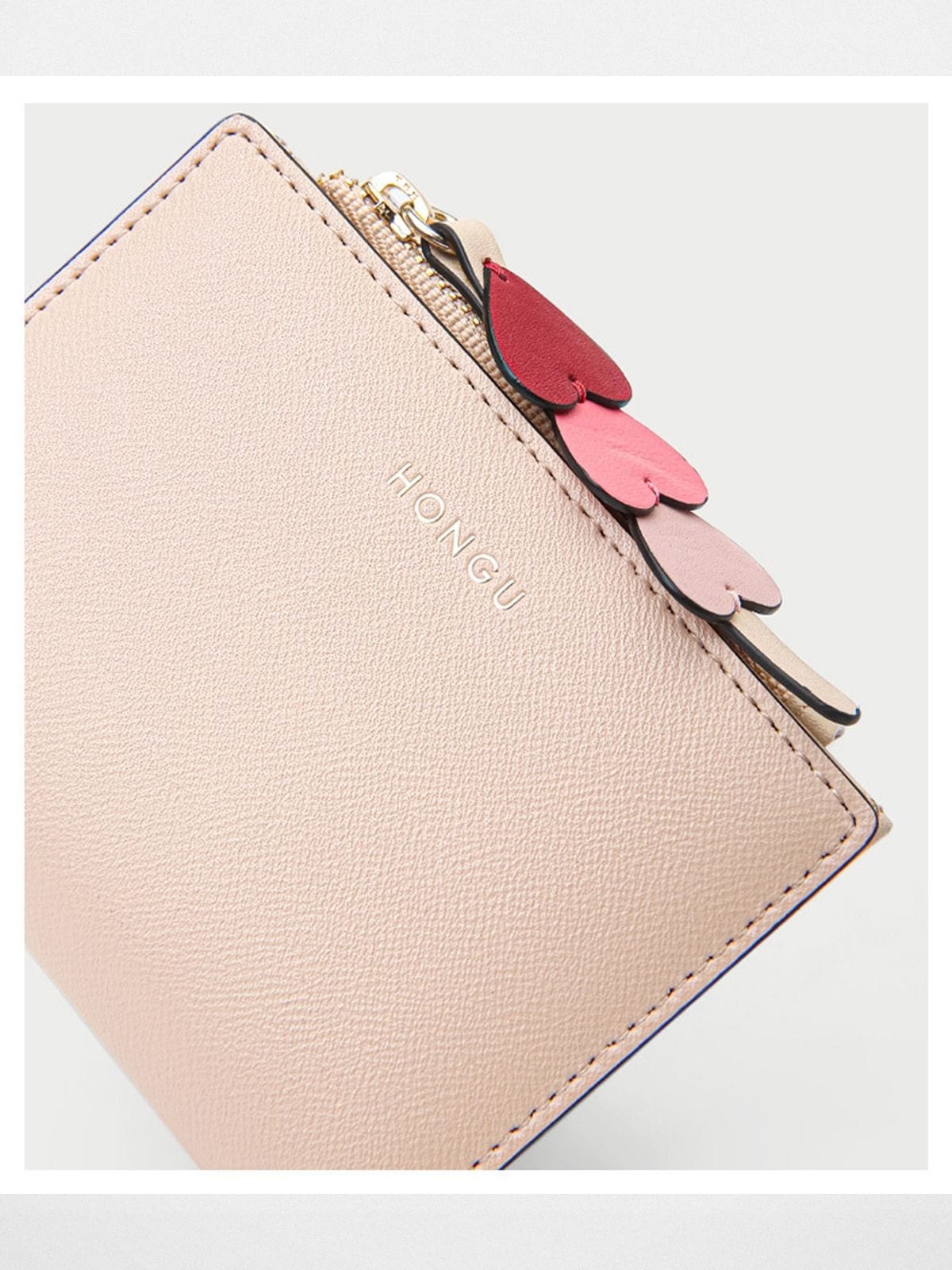HONGU Compact Leather Zip Wallet in Orange - Detail