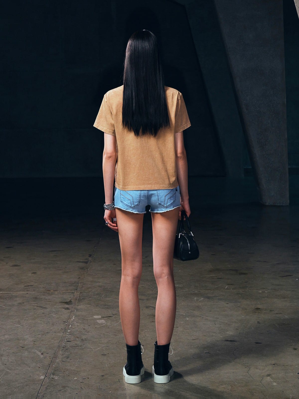 SMFK Stone Washed Graphic T Shirt in Beige - On Model