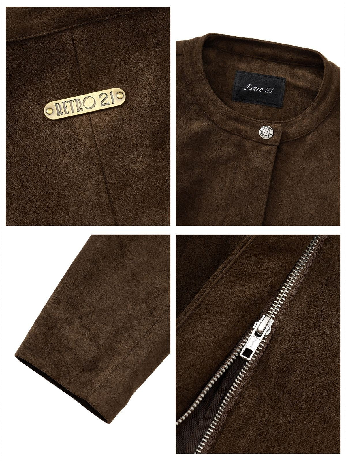 Retro 21 Faux Suede Batwing Balloon Jacket in Brown - Detail