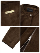 Retro 21 Faux Suede Batwing Balloon Jacket in Brown - Detail