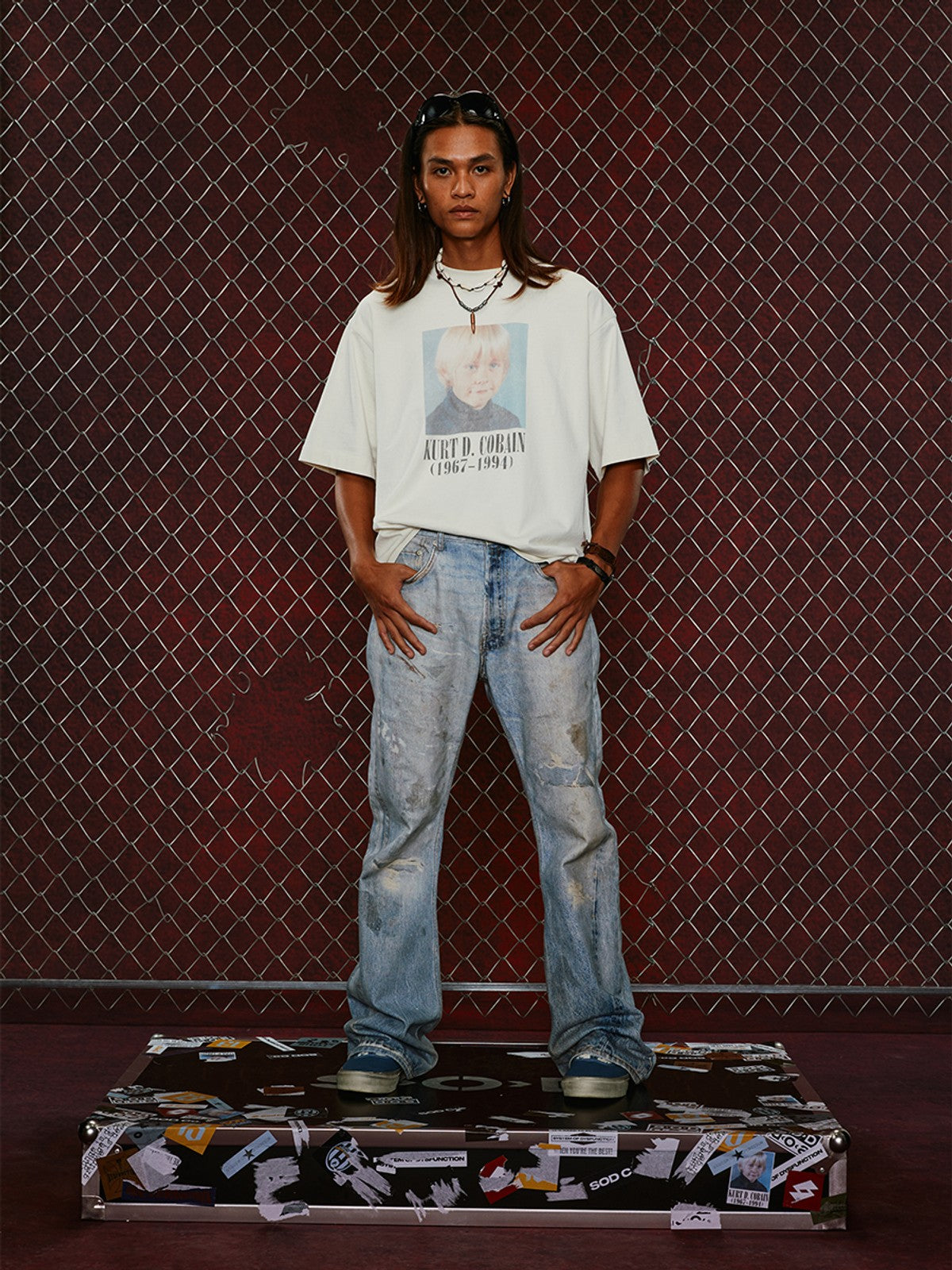 SOD Online Store Vintage Washed Graphic T Shirt in White - On Male Model