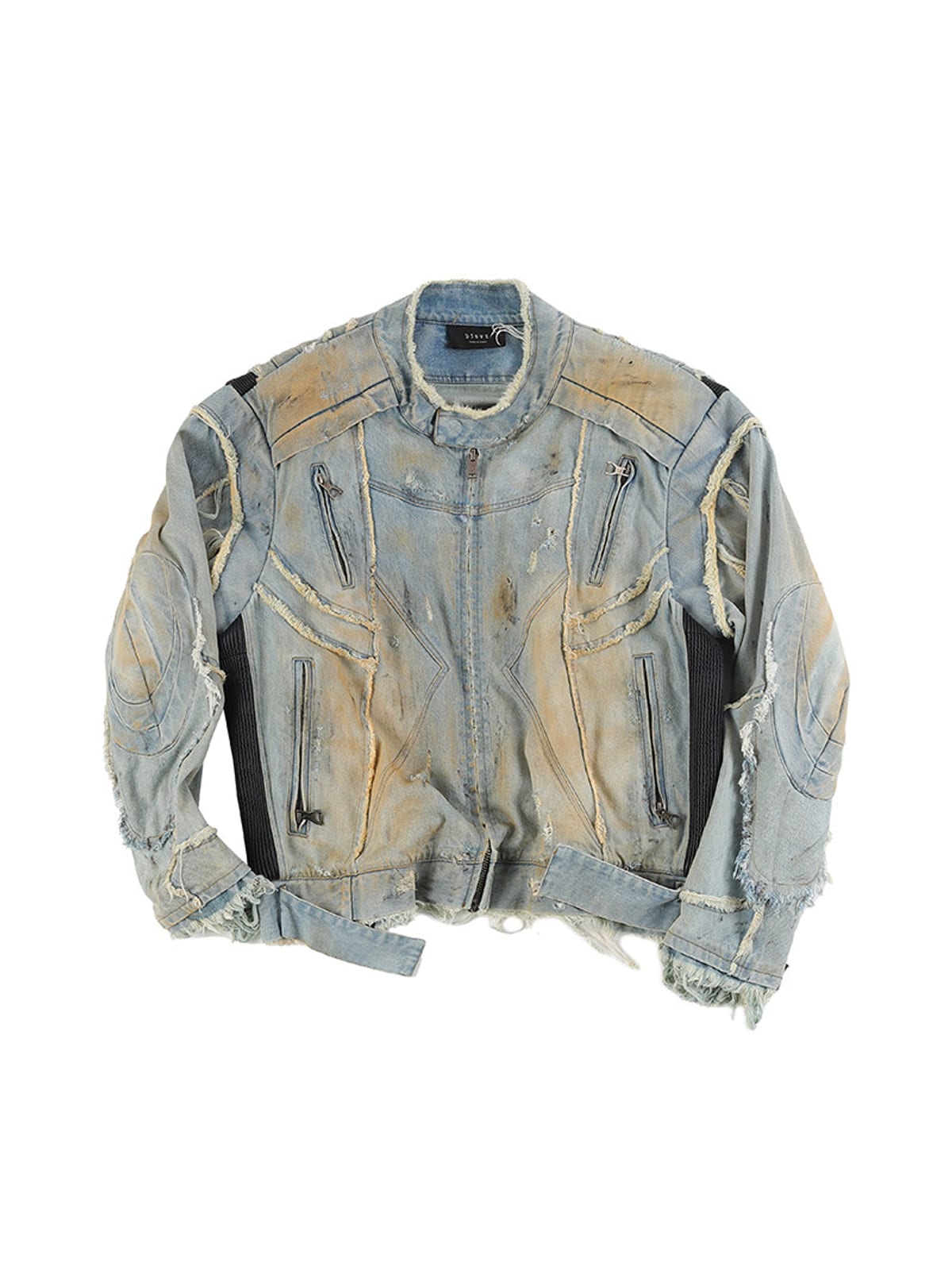 D5ove Mud Dyed Distressed Fringed Denim Jacket in Gray