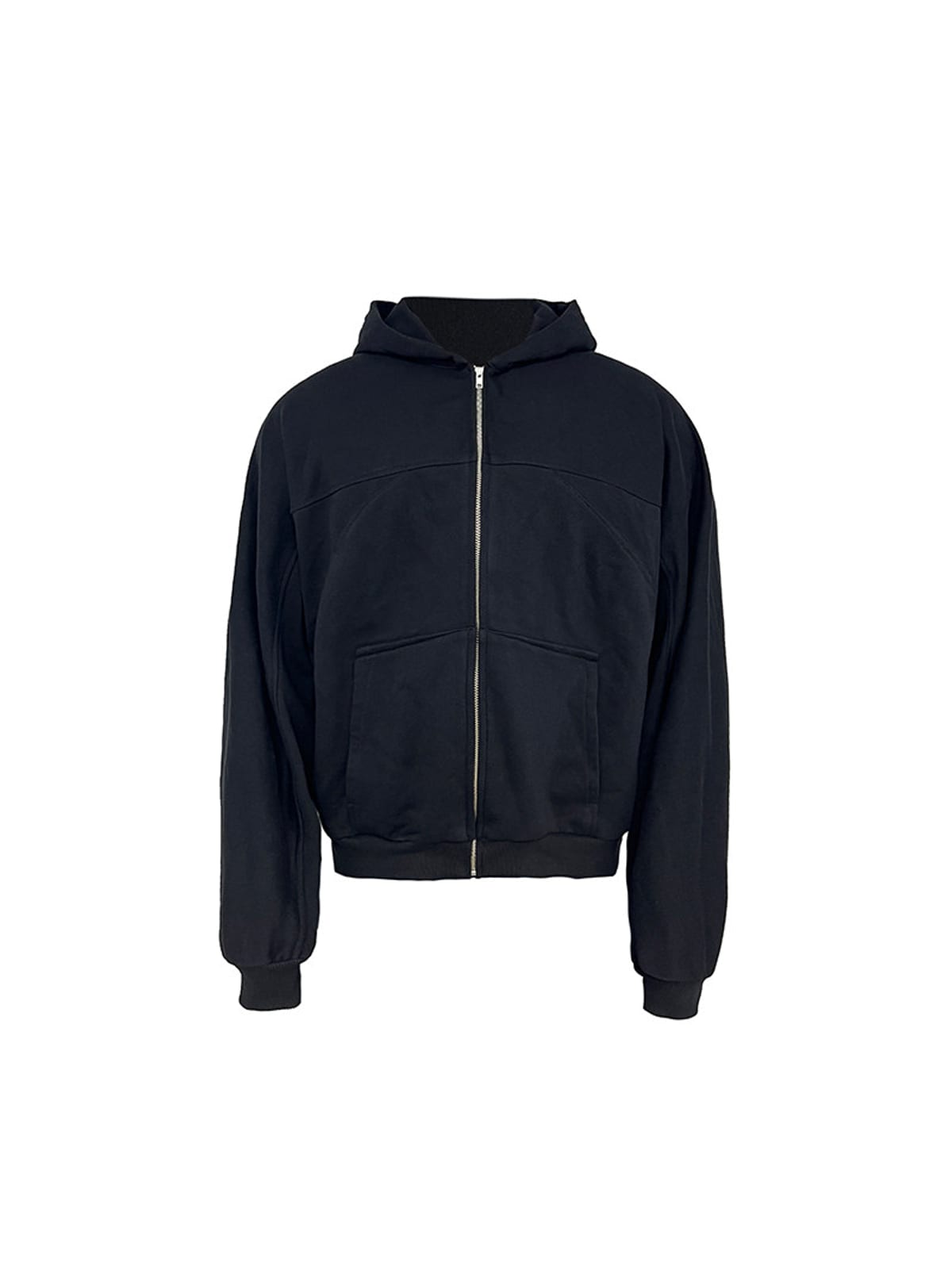 JCAESAR STUDIO Deconstructed Cotton Terry Zip Up Hoodie in Black
