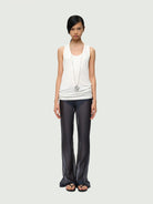 RARELY ALIKE Semi Sheer Mesh Flared Pants in Blue - On Female Model