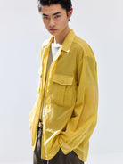 SIMPLE PROJECT Sheer Cotton Blend Organza Shirt in Yellow - On Male Model