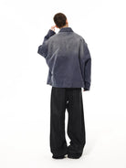 UNKNOWNWORLD Sun Faded Canvas Racing Jacket in Denim - On Female Model