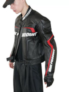 UNKNOWNWORLD Cowhide Leather Racing Jacket in Black - On Male Model