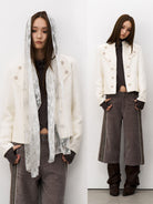 THELIGHT OFFICIAL Double Breasted Wool Blend Jacket in White - On Female Model