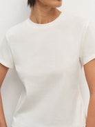 MSBEAST Cotton Blend Tapered Waist T Shirt in White - On Female Model
