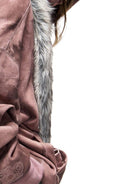 PERSONSOUL Embroidered Distressed Mask Hoodie in Pink - On Model