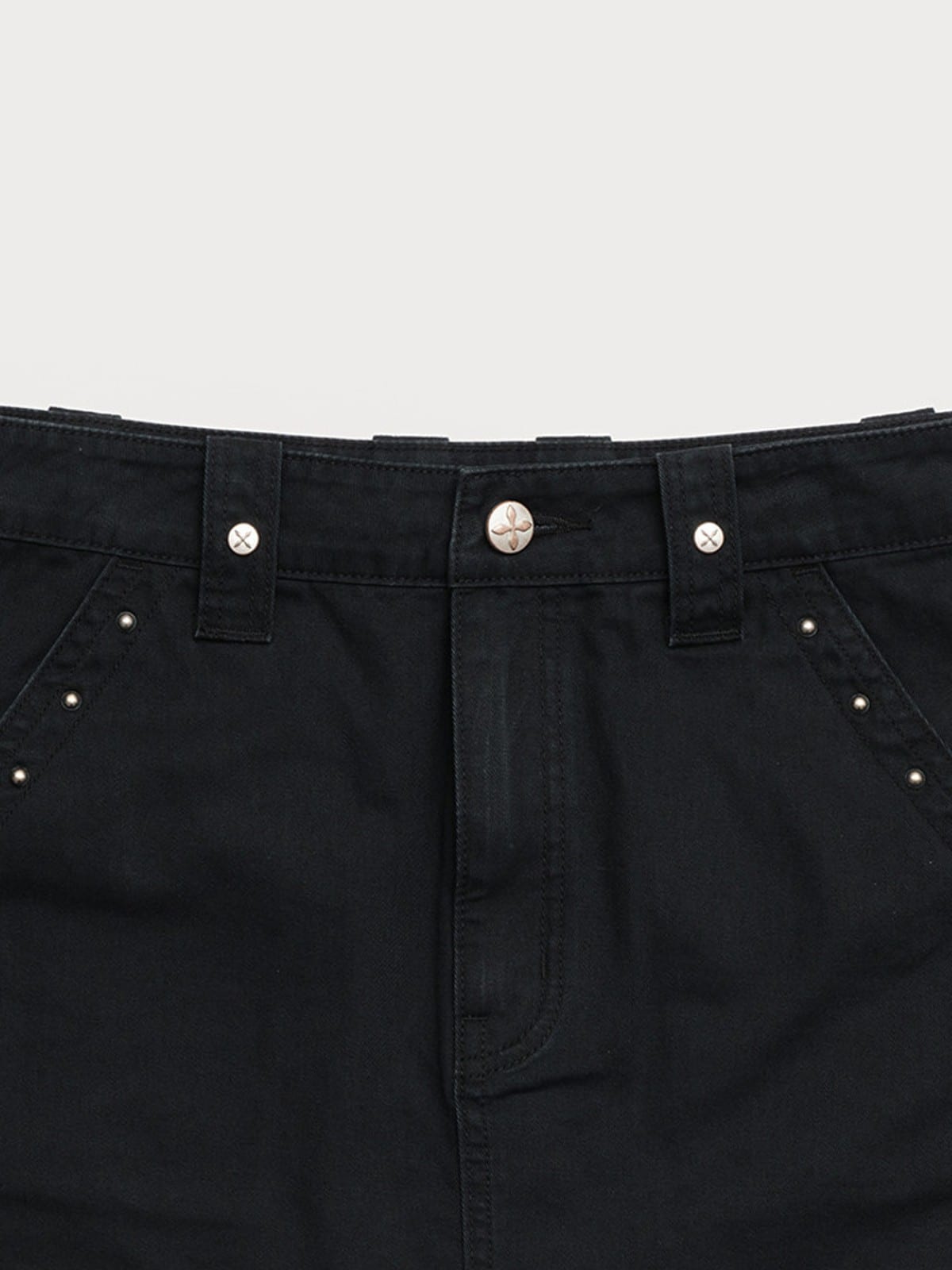 SMFK Studded Cotton Miniskirt in Black - Detail