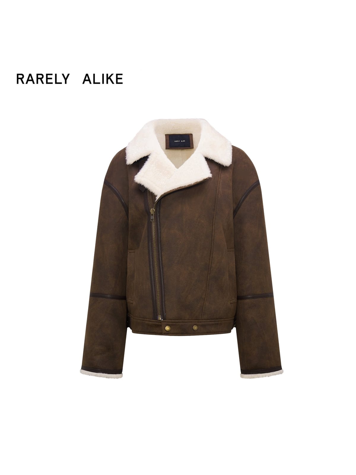 RARELY ALIKE Oversized Faux Shearling Lapel Jacket in Brown