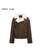 RARELY ALIKE Oversized Faux Shearling Lapel Jacket in Brown
