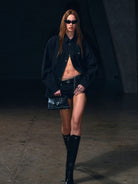 SMFK Cotton Button Up Cargo Shirt in Black - On Female Model