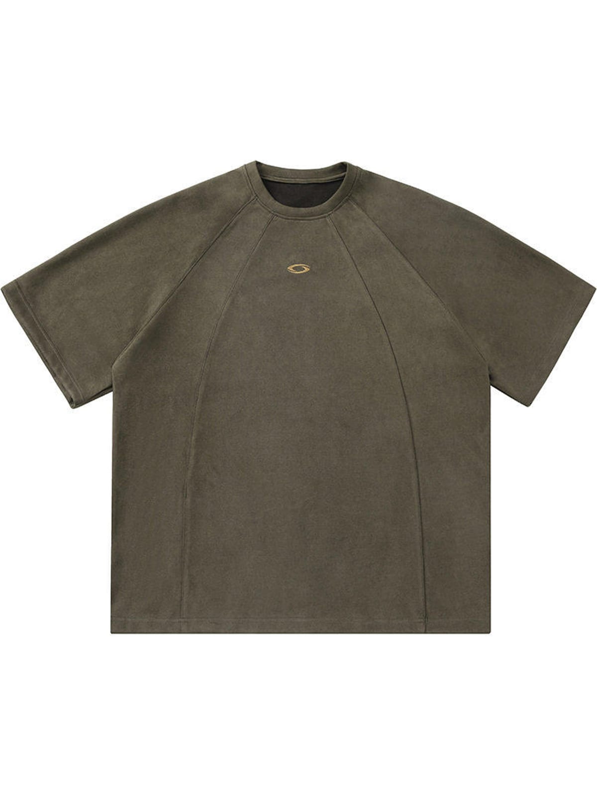 MASONPRINCE Faux Suede Embroidered T Shirt in Olive