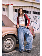 BeerBro Rock Graphic Raglan Tee in Red - On Female Model