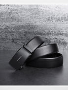 HONGU Automatic Buckle Cowhide Leather Belt in Black