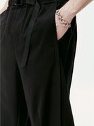 SIMPLE PROJECT Quick Release Belt Straight Leg Trousers in Black - On Male Model