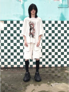 D5ove Sad Bear Graphic Half Sleeve T Shirt in White - On Model