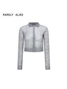 RARELY ALIKE Cropped Alpaca Blend Polo Cardigan in Gray