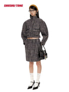 SHUSHU/TONG Wide Sleeve Cropped Jacket in Gray - On Female Model