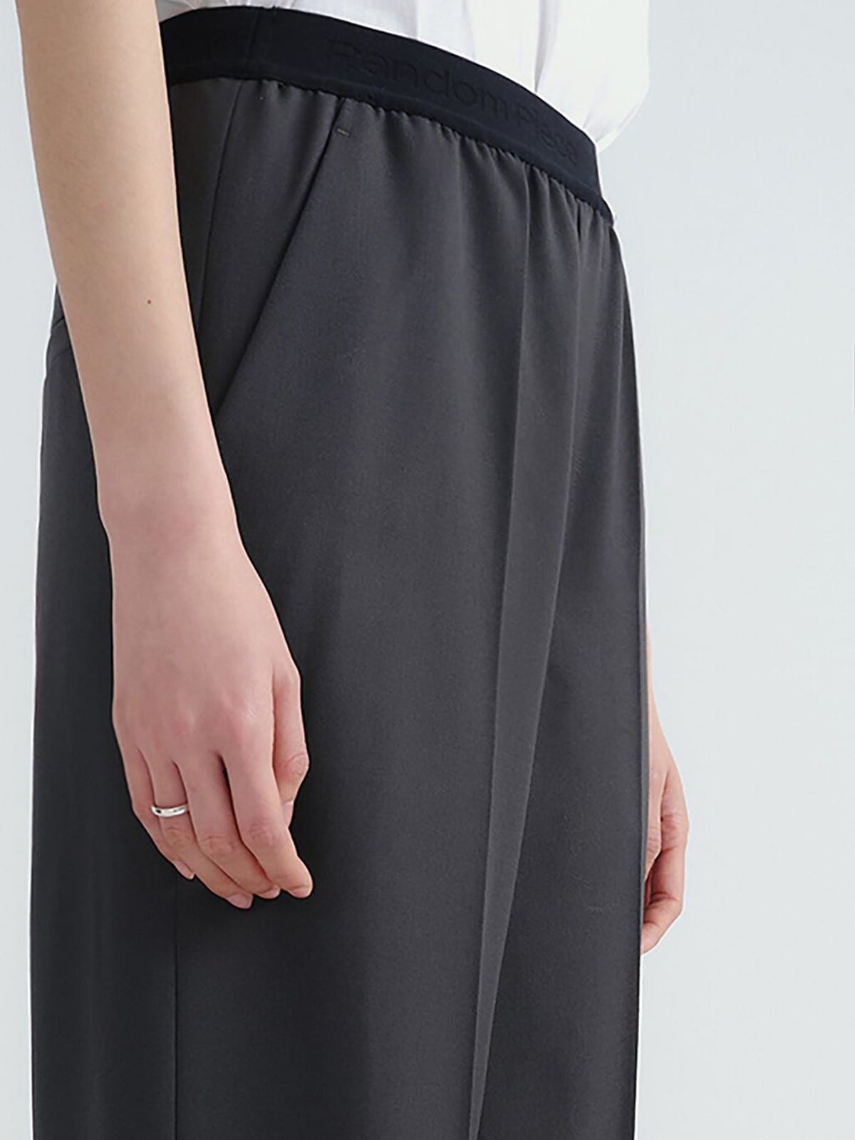 Random Piece Merino Wool Straight Leg Trousers in Gray - On Female Model