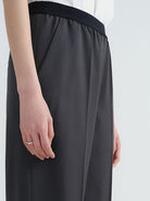 Random Piece Merino Wool Straight Leg Trousers in Gray - On Female Model
