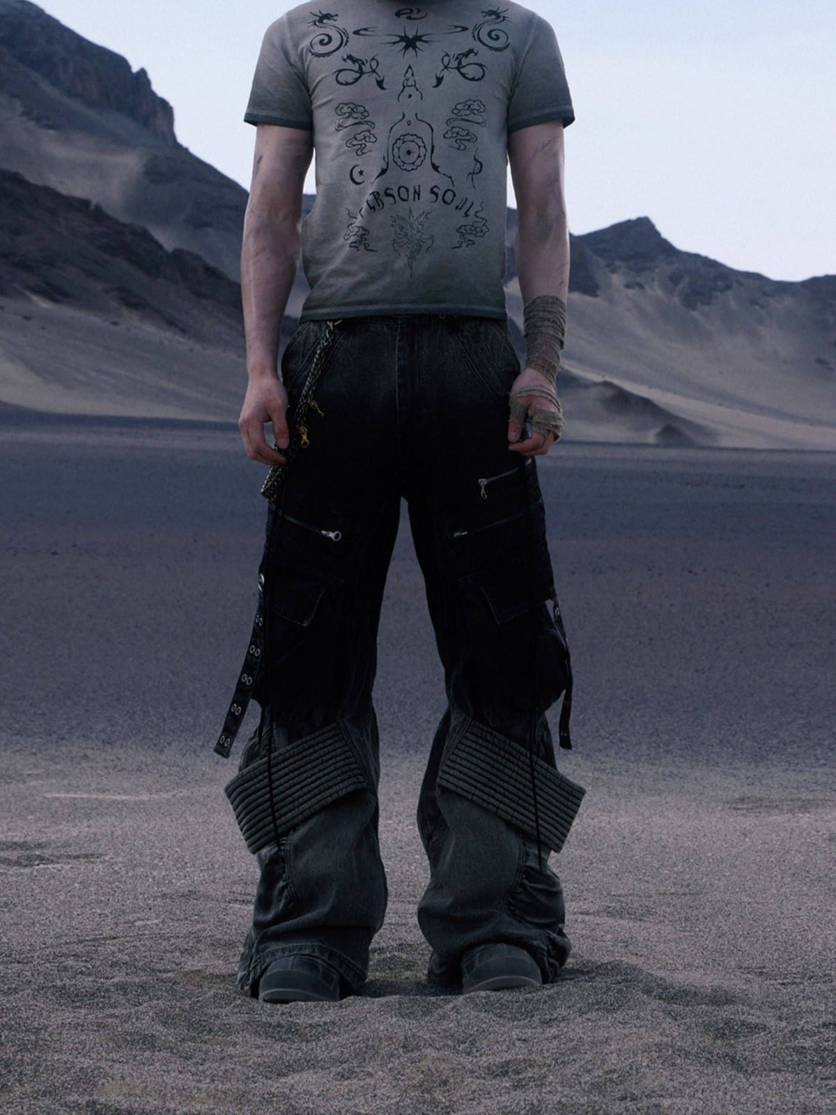 PERSONSOUL Distressed Totem Print T Shirt in Mint - On Model