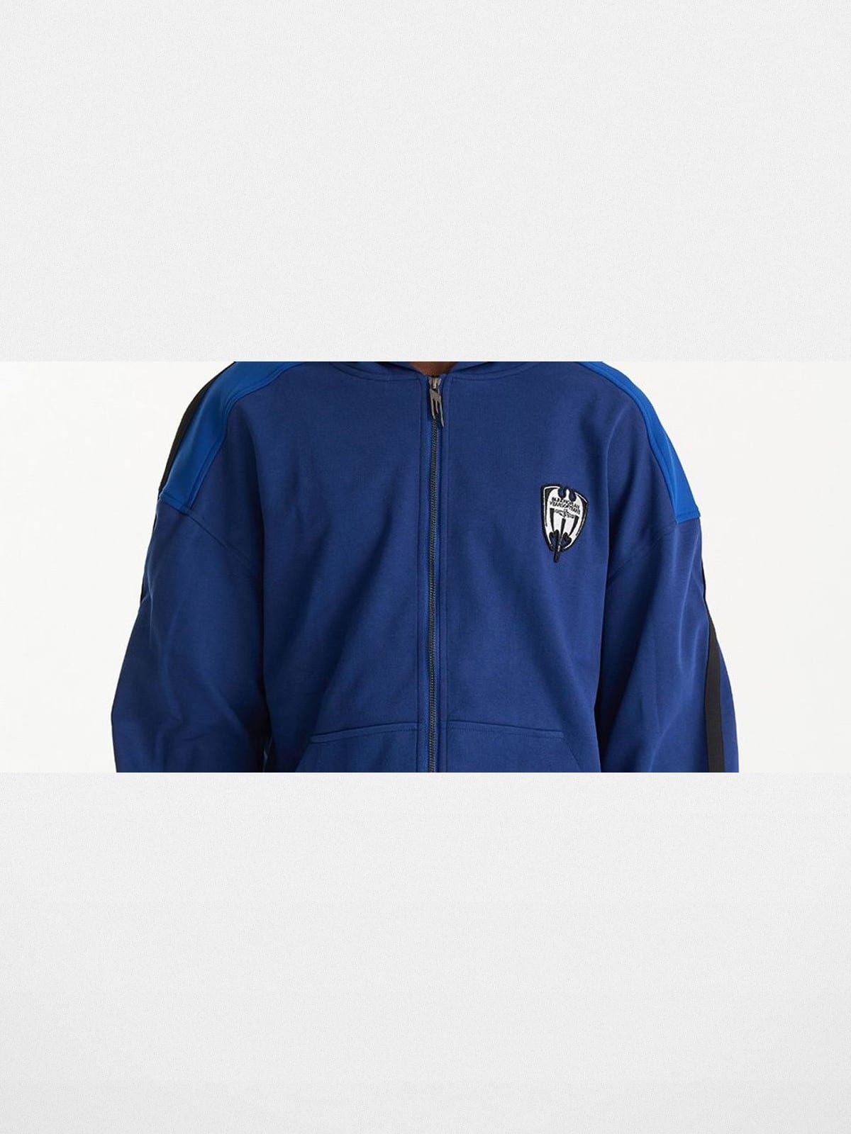 BLINDNOPLAN Hooded Colorblock Track Jacket in Blue - On Model