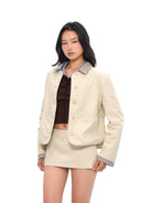 SweetChilling Structured Cotton Mini Skirt in Beige - On Female Model