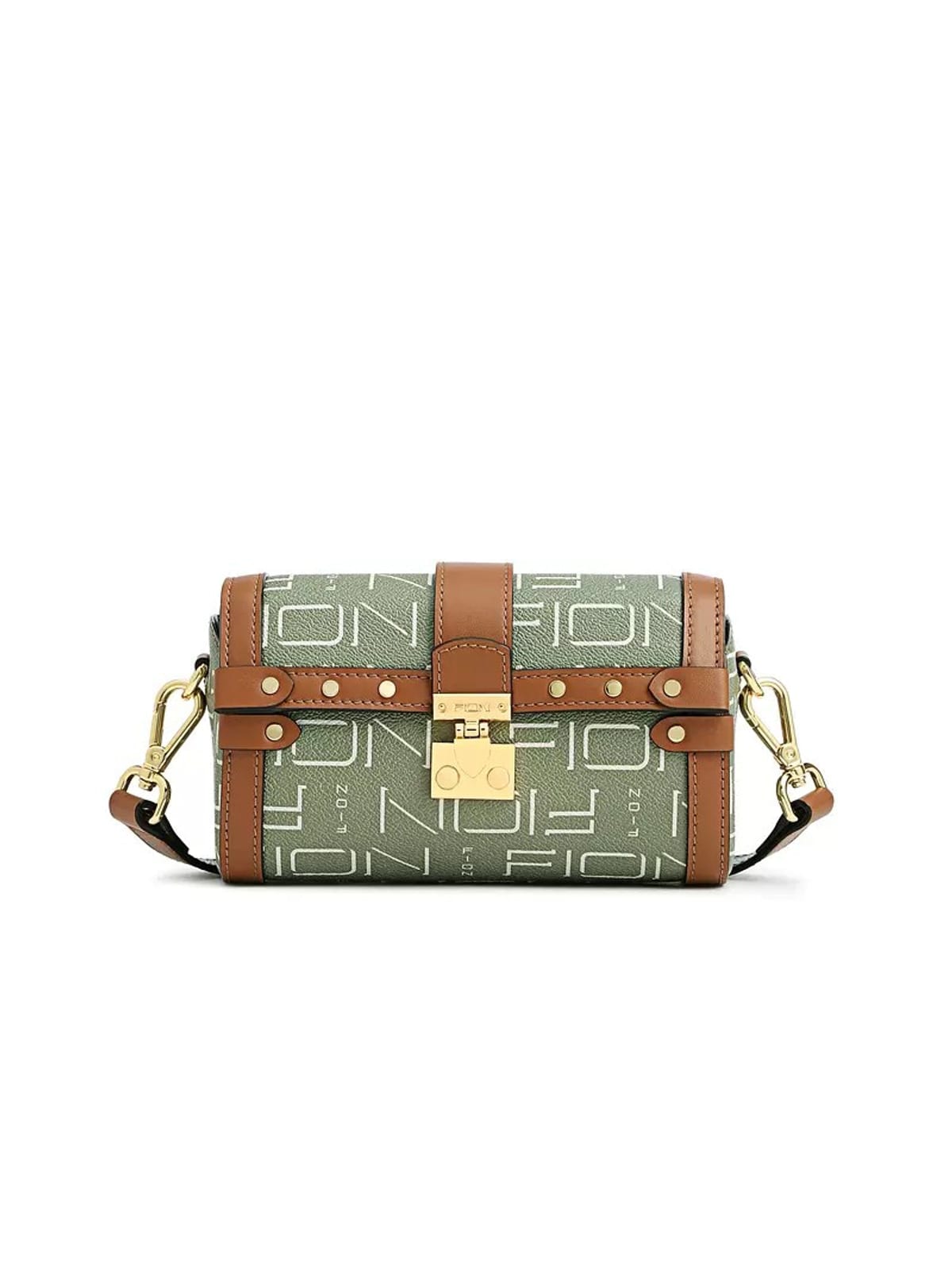 FION Coated Canvas Lock Clasp Boston Bag in Mint
