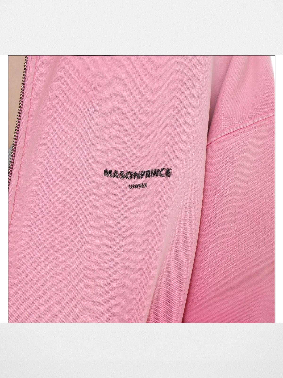 MASONPRINCE Blurred Graphic Zip Up Hoodie in Pink - Detail