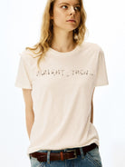 alright then Sheer Cotton Silk Blend Logo Tee in White - On Female Model