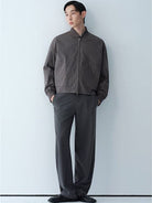 ROYA Matte Lyocell Blend Zip Jacket in Gray - On Male Model