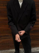 SOD Striped Double Breasted Wool Blend Blazer in Black - On Model
