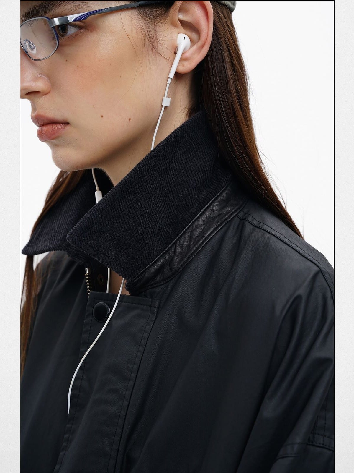 MASONPRINCE Waxed Cotton Barn Jacket in Black - On Female Model