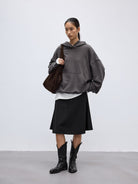Random Piece Cotton Blend Drop Shoulder Hoodie in Gray - On Female Model