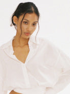 SweetChilling Wrap Hem Cropped Shirt in White - On Female Model