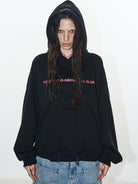 BLINDNOPLAN Faux Double Layer Paneled Hoodie in Black - On Female Model