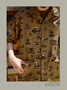 USAGE Cowboy Print Cotton Hawaiian Shirt in Beige - On Male Model