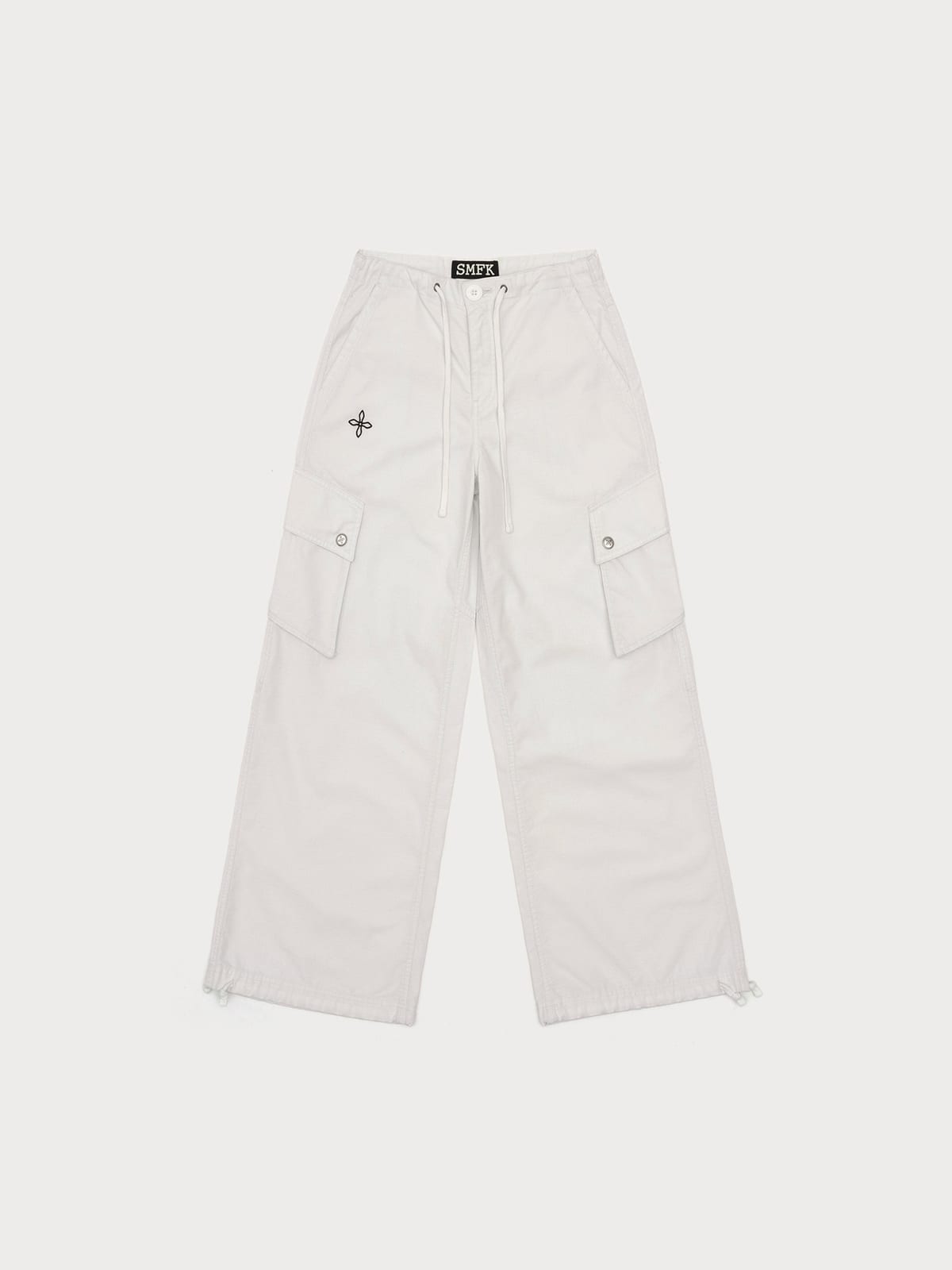 SMFK Wide Leg Parachute Cargo Pants in White