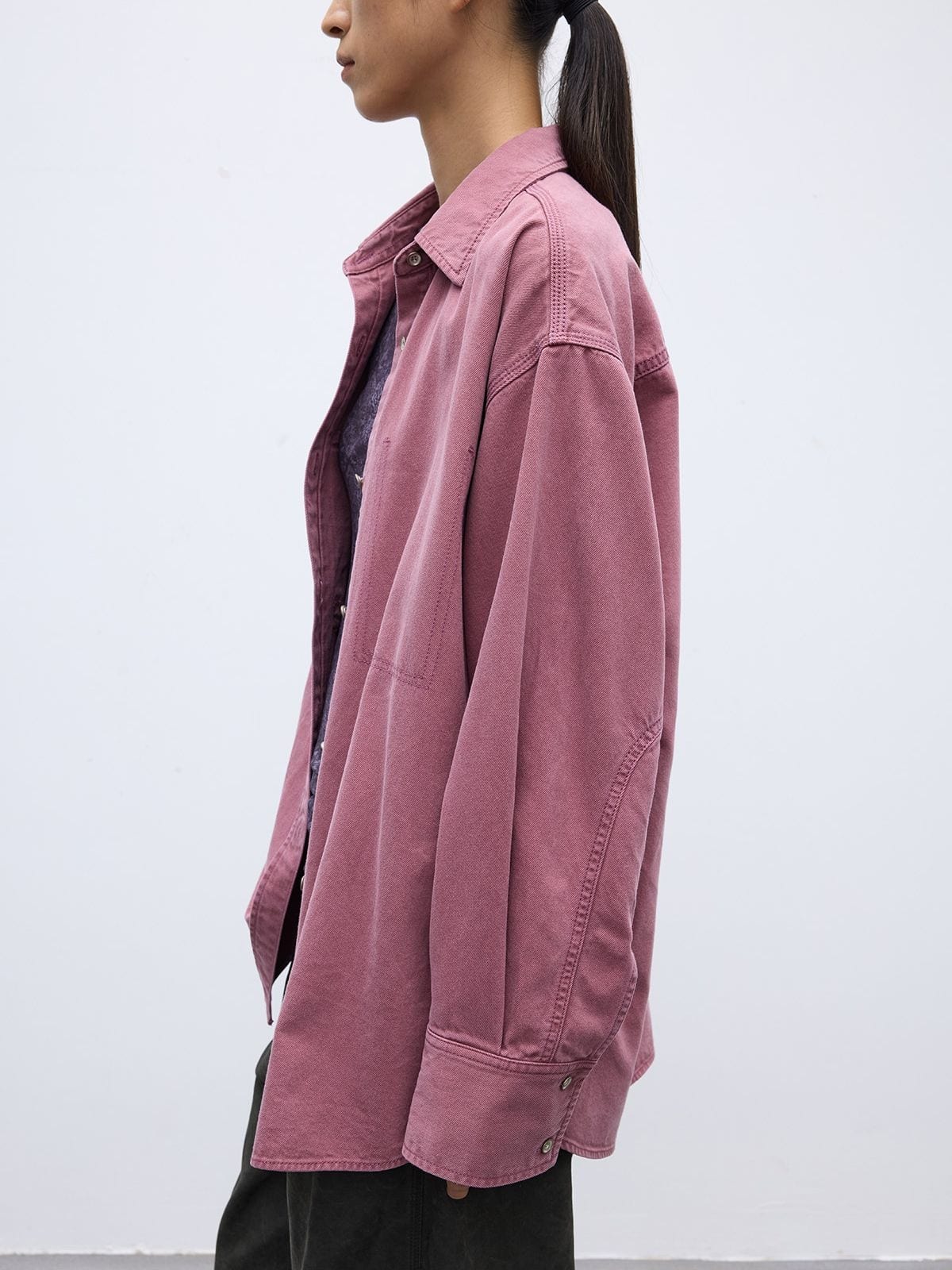 Random Piece Vintage Washed Cotton Blend Shirt in Pink - On Female Model
