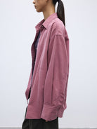 Random Piece Vintage Washed Cotton Blend Shirt in Pink - On Female Model